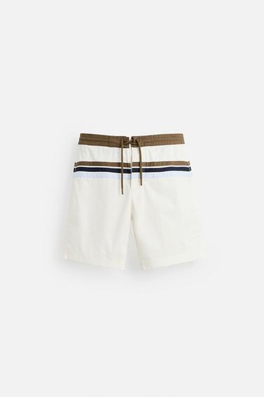MAILLOT DE BAIN LONG À BANDES - Écru de Zara