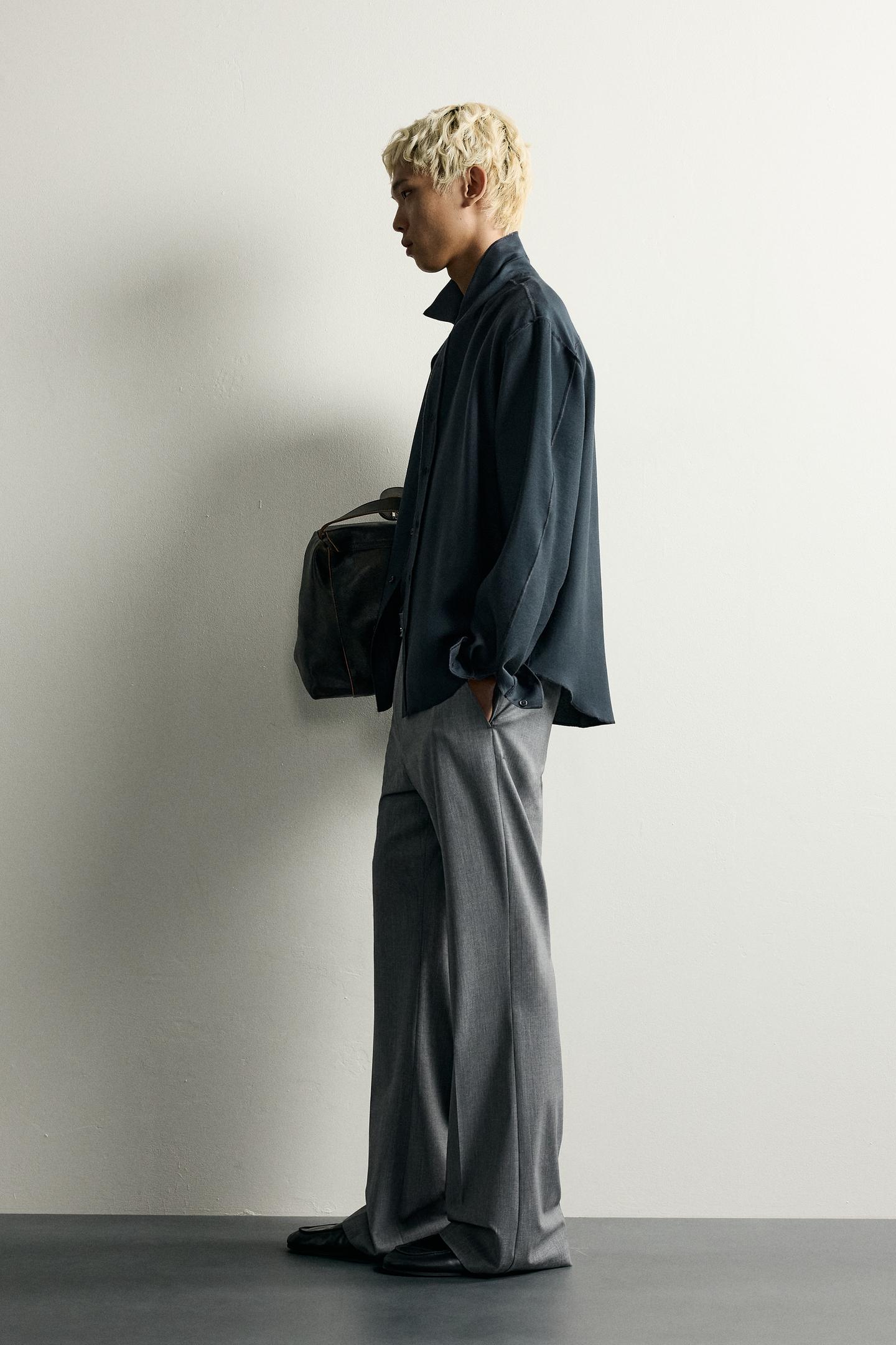Мужская рубашка Zara Relaxed-Fit Fluid, цвет: Чёрный — фото 4