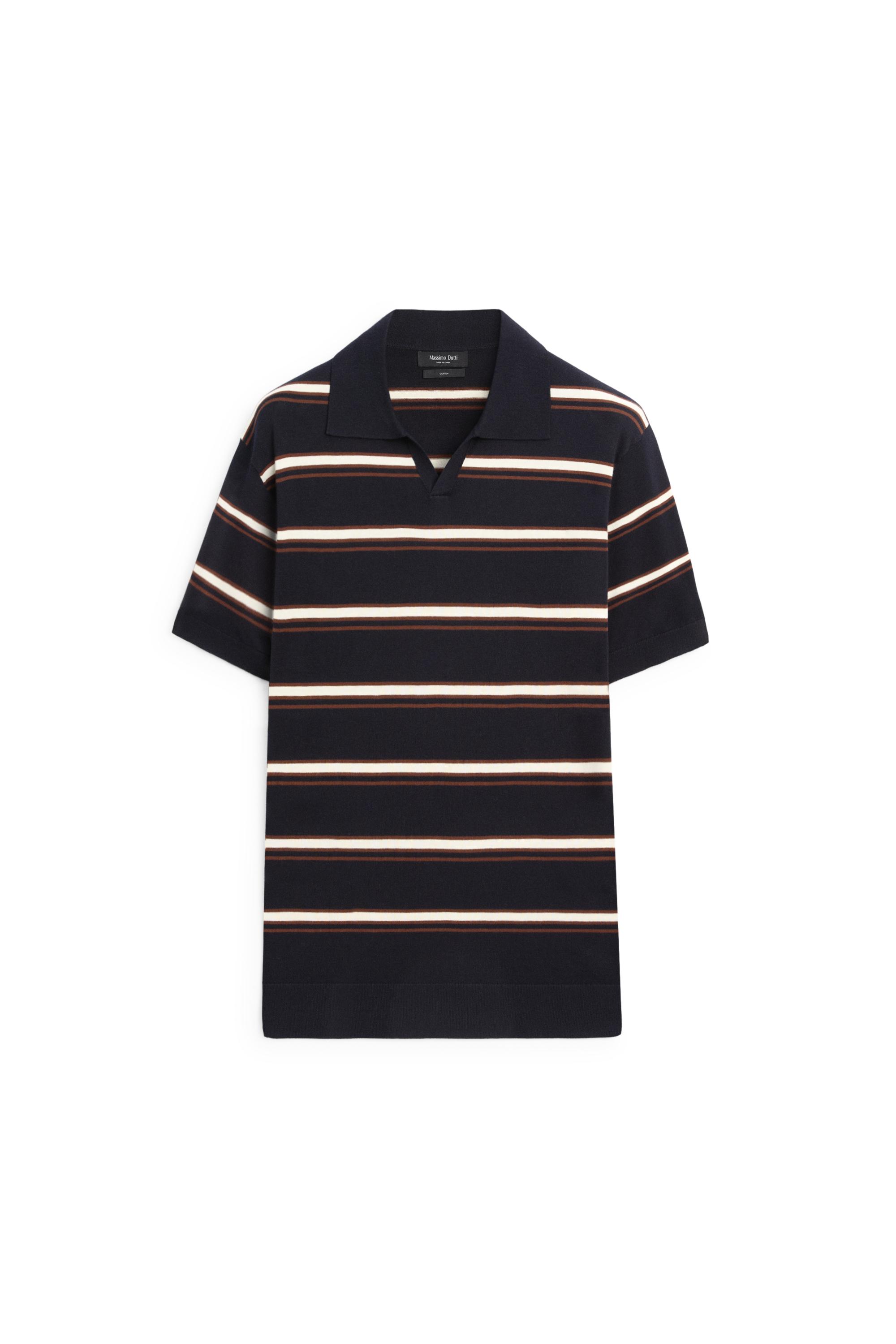 Striped V-neck knit polo shirt - Navy blue | ZARA United States