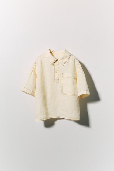CAMISA CONTRASTE 100% LINO - Mantequilla de Zara