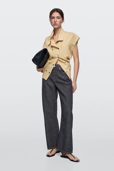 Zara High-waist regular fit barrel jeans - Blue - Image 0