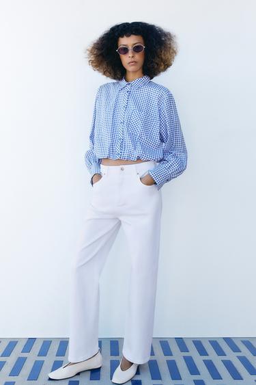 CAMISA GLOBO CUADRO VICHY - Azul / Blanco de Zara