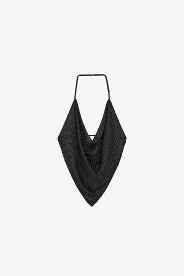 TOP DRAPPEGGIATO CON PERLINE - Nero di Zara
