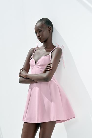 SHORT DRESS WITH BOWS - Pink by Zara