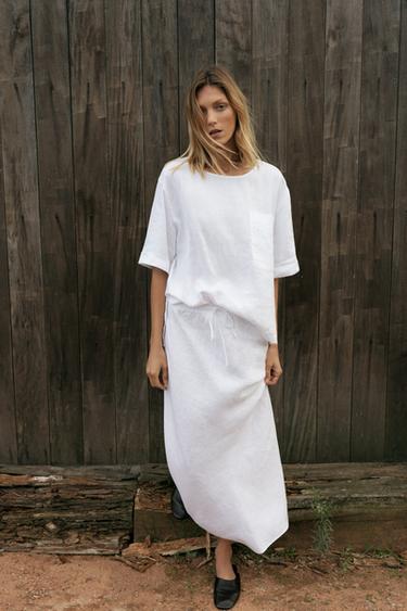 100% LINEN BLOUSE WITH POCKET ZW COLLECTION - White by Zara