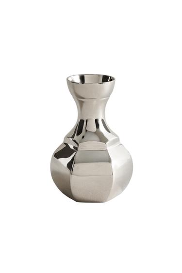 Zara SMALL GEOMETRIC BRASS VASE - Silver