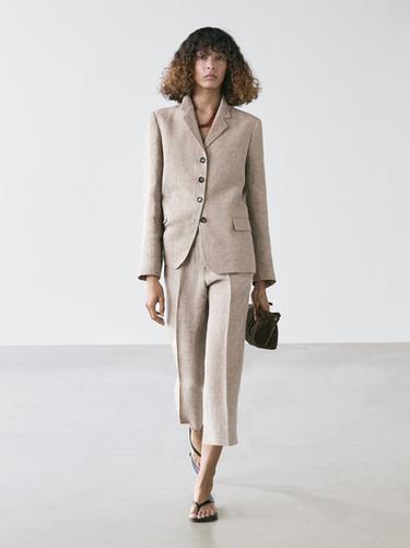 Pantalón capri melange lino - Beige de Zara - Imagen 0