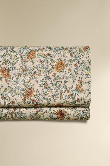 BLOEMENPRINT SATIJNEN BOVENLAKEN (300-DRAADS) - Lichtbeige van Zara