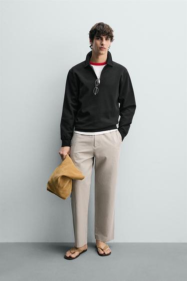 INTERLOCK POLO SWEATSHIRT WITH ZIP - Black by Zara