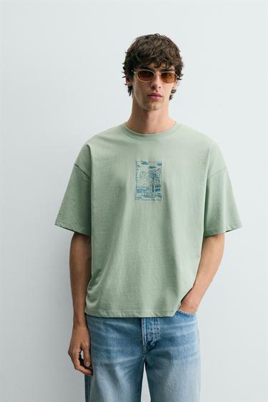 RELAXED FIT T-SHIRT WITH CONTRAST DETAILS - Green by Zara