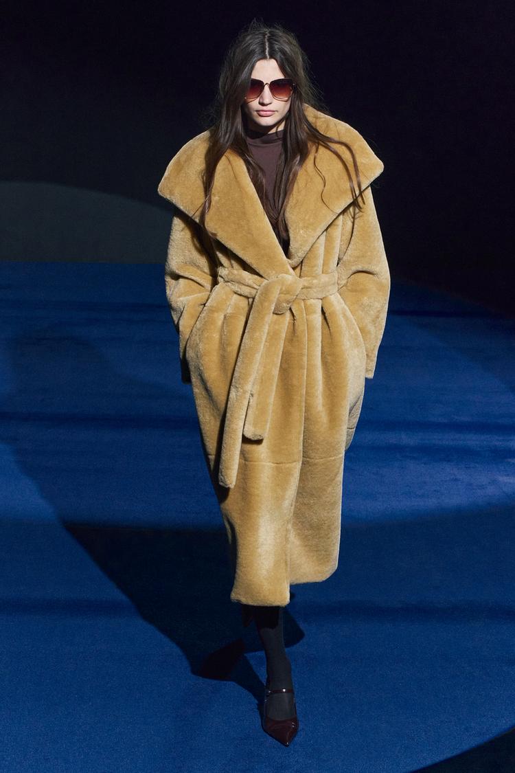 ZW COLLECTION BELTED FAUX FUR COAT Beige ZARA Australia