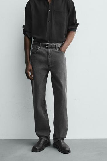 RELAXED STRAIGHT-LEG JEANS - Mid-grey by Zara