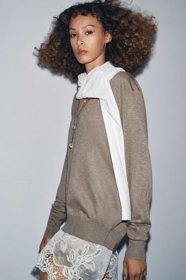 GECOMBINEERDE TRICOT TRUI - Beige van Zara