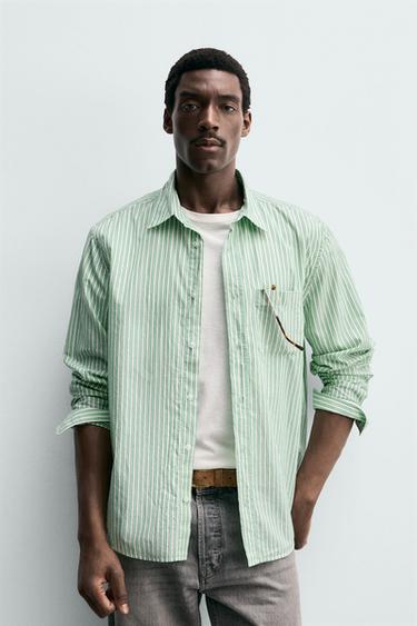 CHEMISE REGULAR FIT À RAYURES - Vert/Blanc de Zara