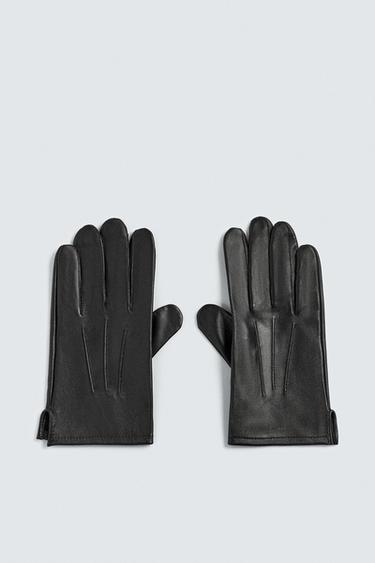 LEATHER STITCHED GLOVES - Dark brown by Zara