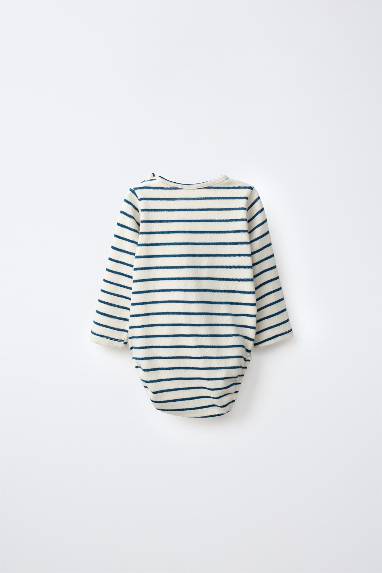 STRIPED BODYSUIT WITH KOALA EMBROIDERY — Ecru