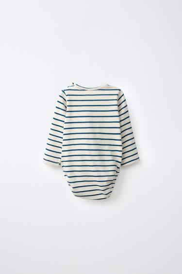 STRIPED BODYSUIT WITH KOALA EMBROIDERY — Ecru 2