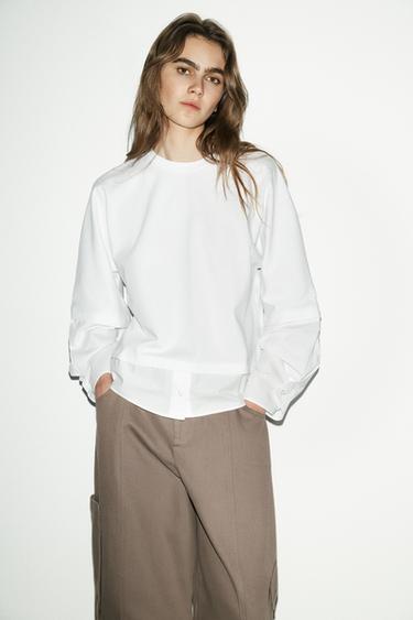 CAMISETA COMBINADA POPELÍN - Blanco de Zara