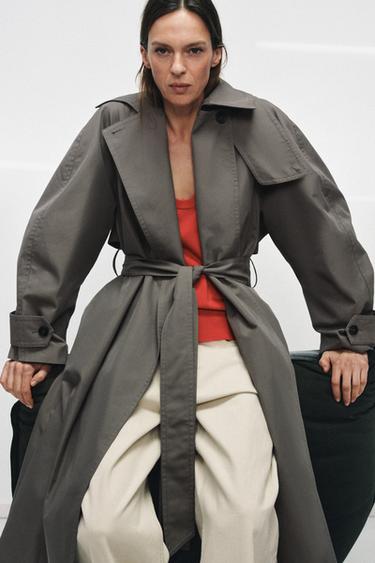 TRENCH OVERSIZE بحزام ZW COLLECTION - رمادي / مِحْمر by Zara