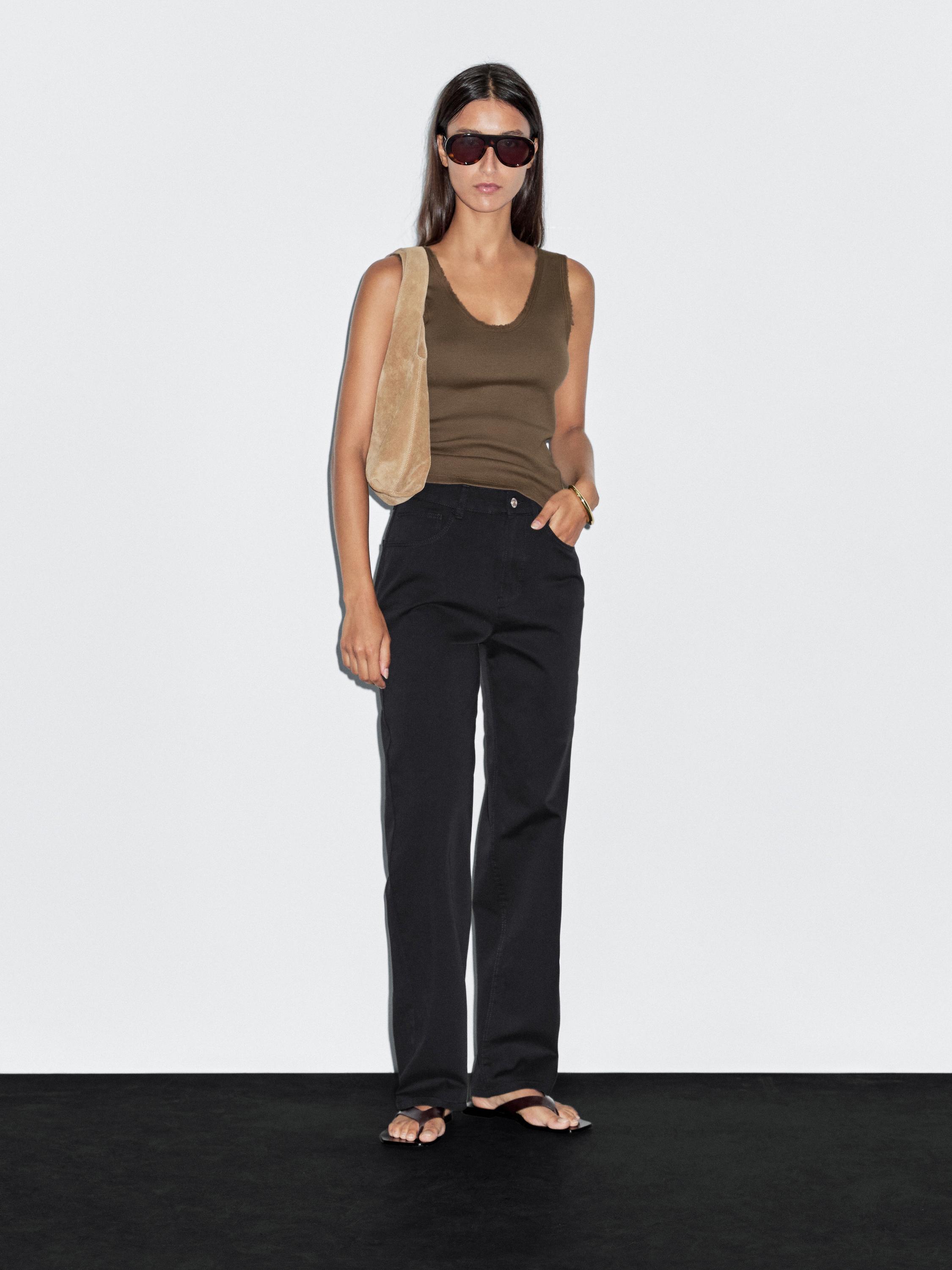 Cotton blend top with frayed piping
