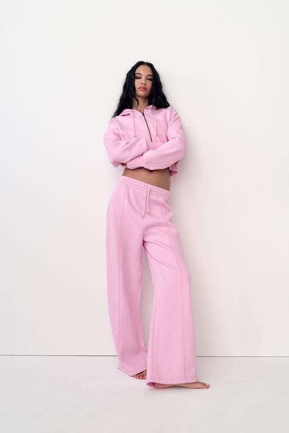 Zara - Zara Deconstructed Fold Over Waist Pink Pants on Designer Wardrobe