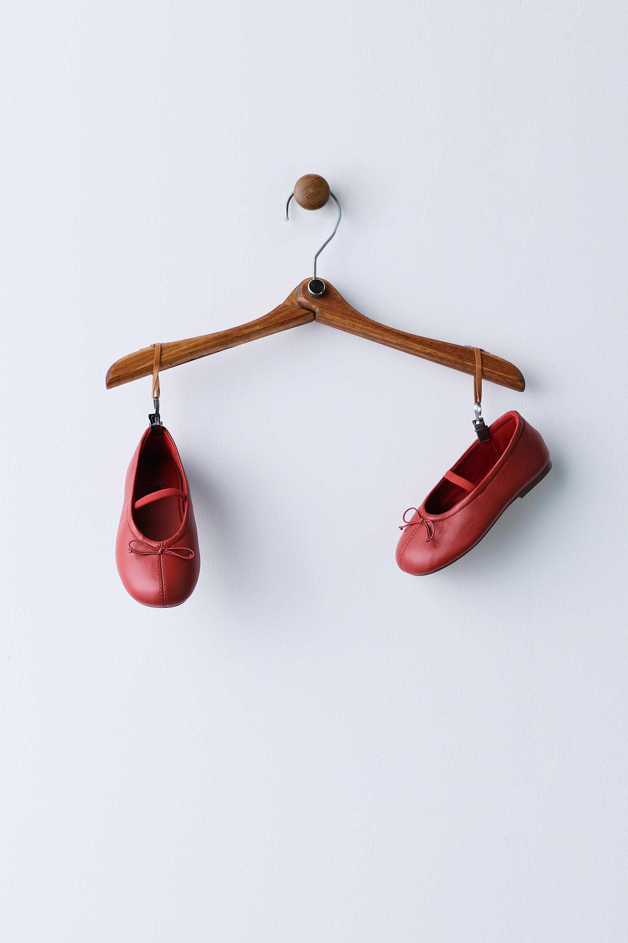 LEATHER BOW BALLET FLATS — Red