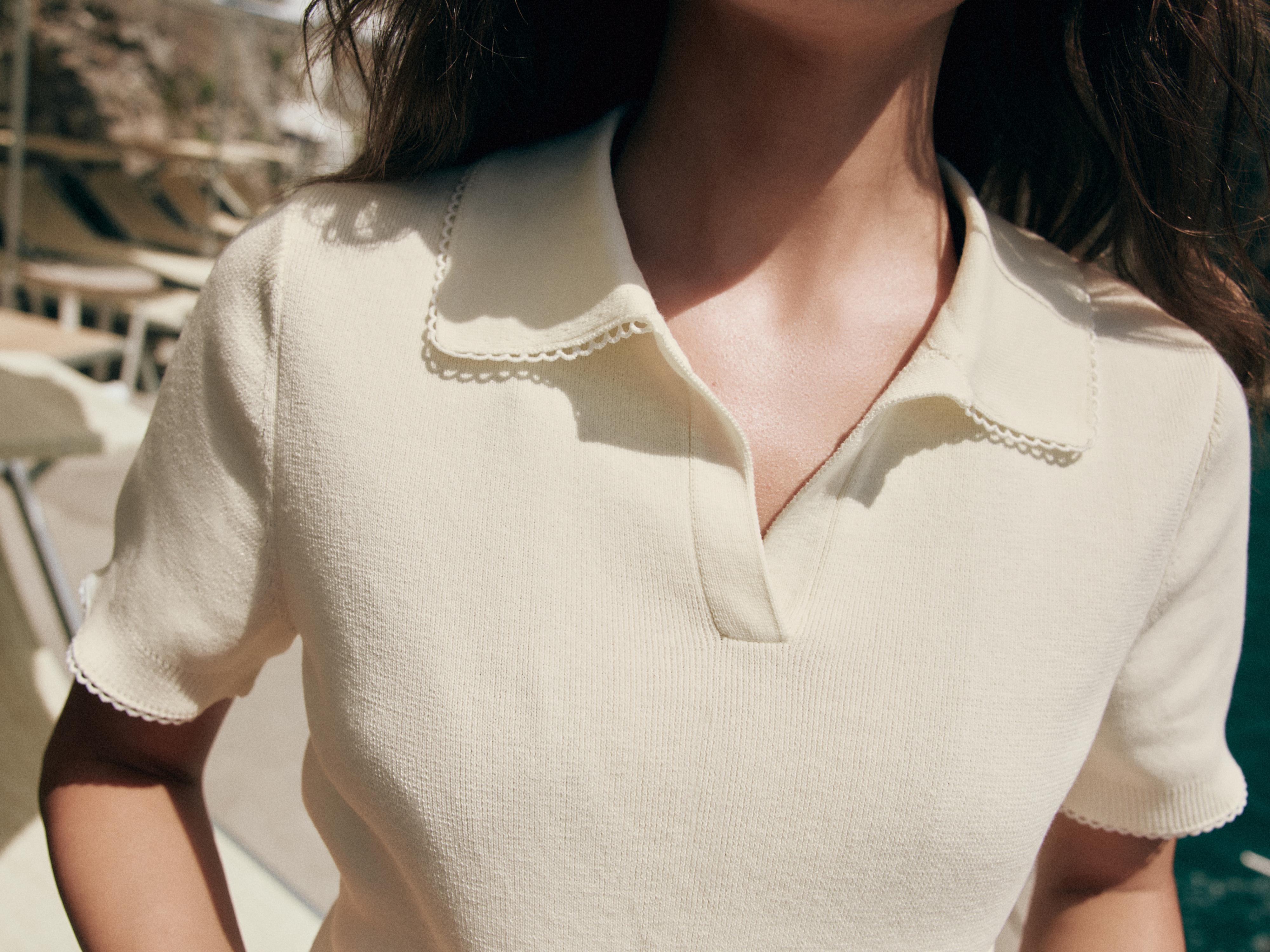 CONTRAST LACE KNIT POLO SHIRT
