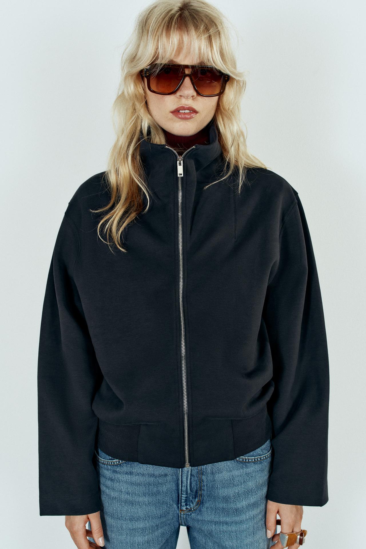 INTERLOCK BOMBER SWEATSHIRT — Mid-blue