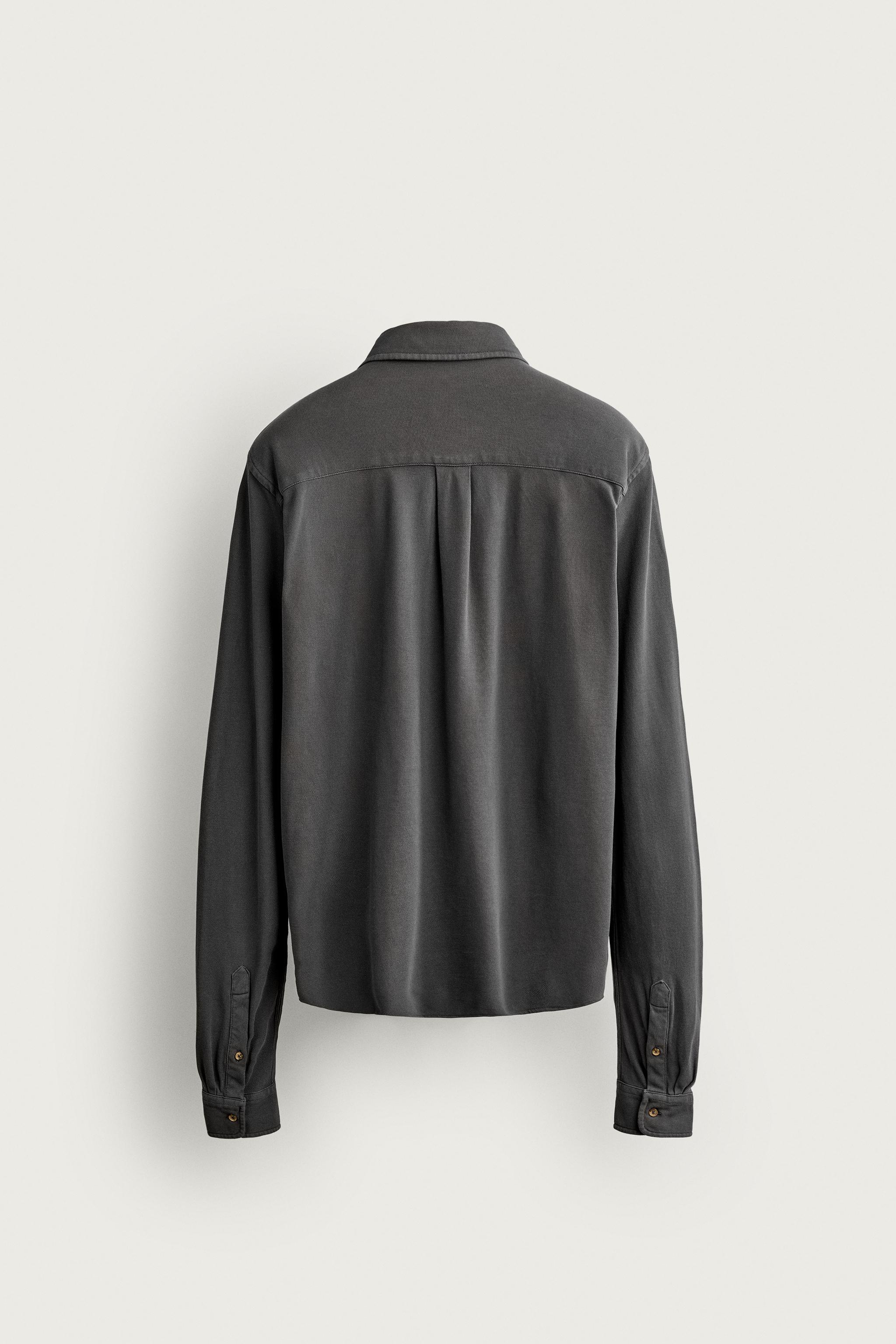 WASHED PIQUÉ REGULAR FIT SHIRT — Anthracite grey