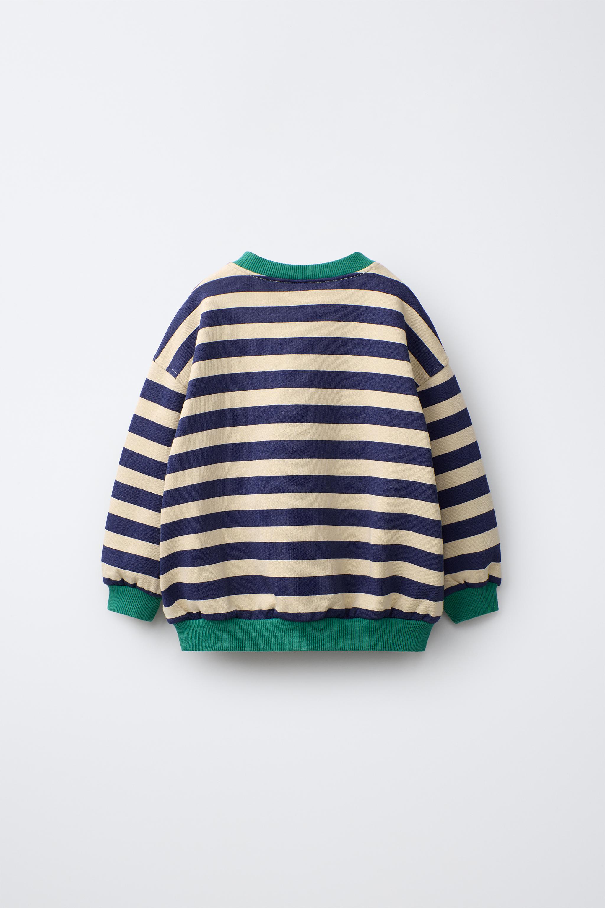 CONTRAST STRIPED SWEATSHIRT — Ecru / Blue