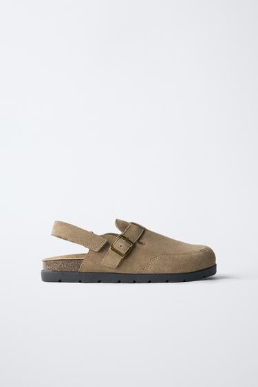 SPLIT SUEDE LEATHER CLOGS - Brown by Zara - Image 0