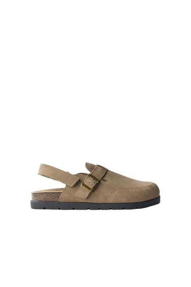 Zara SPLIT LEATHER CLOGS - Brown - Image 0