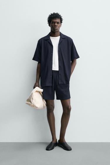 BERMUDA RELAXED FIT MET STRUCTUUR - Nachtblauw van Zara