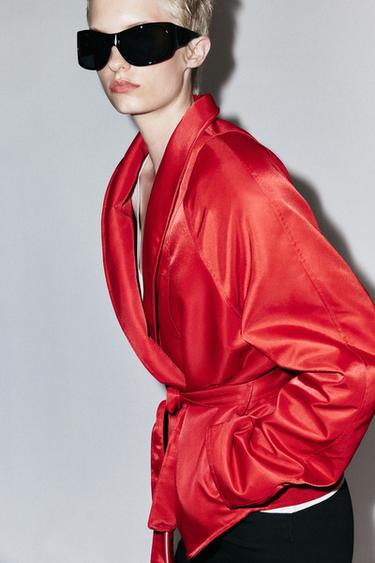 Zara ZW COLLECTION BELTED JACKET - Red