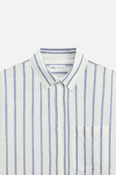 CHEMISE EN LIN ET COTON - Blanc / Bleu marine de Zara - Image 7