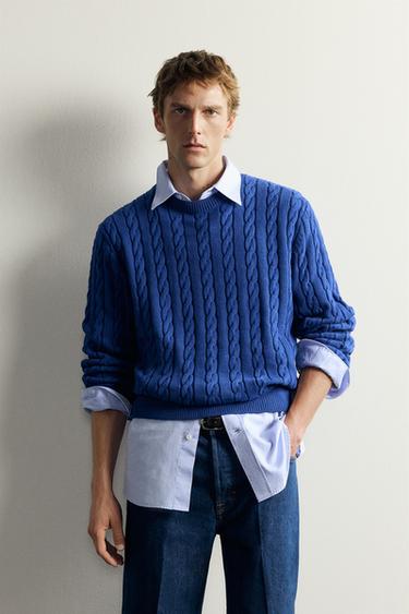 TEXTURED CABLE-KNIT JUMPER AARON LEVINE X ZARA - Blue by Zara