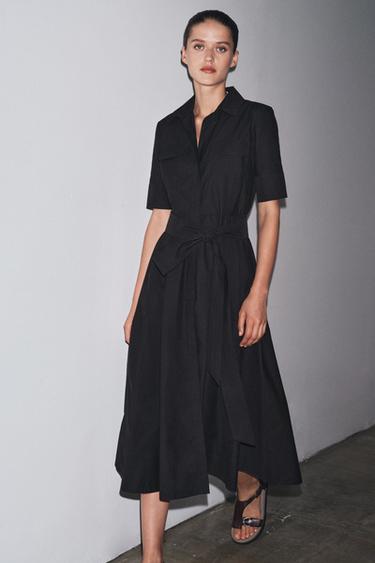 Zara ZW COLLECTION POPLIN MIDI DRESS - Black