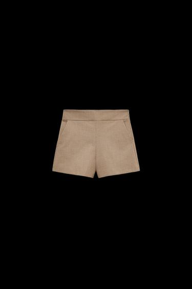 SHORTS CUADROS TIRO ALTO - Beige-marro de Zara