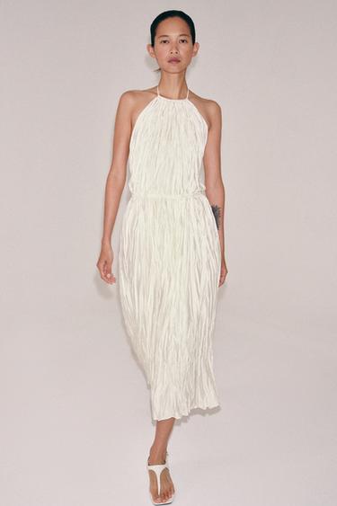 strapless open back dress Midi floral dress with pleated bottom NYLA – Bizuu