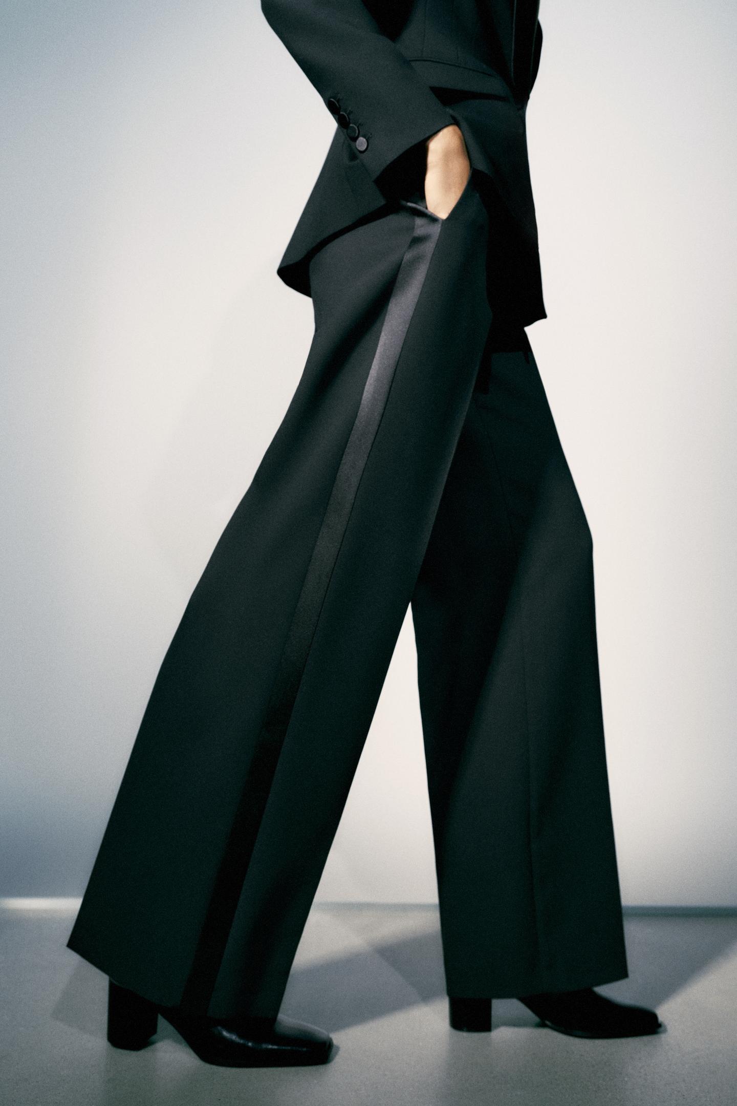 Женские брюки Zara Satin Side Stripe, цвет: Чёрный — фото 5