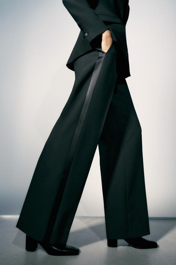 PANTALON À BANDE LATÉRALE SATINÉE - Noir de Zara - Image 4