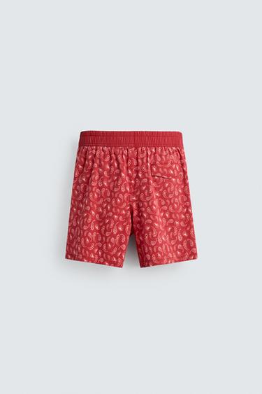 PAISLEY PRINT LONG SWIMMING TRUNKS - Light red by Zara - Image 7