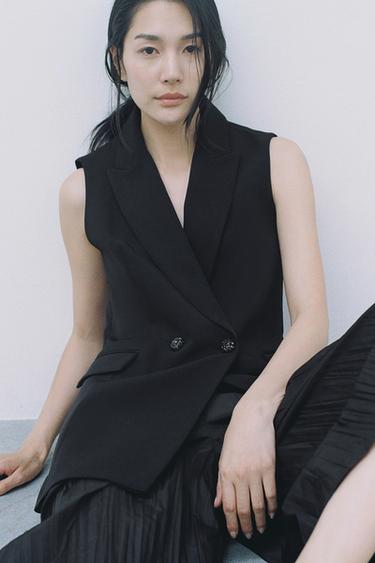 LONG WAISTCOAT WITH RHINESTONE BUTTON - Black by Zara