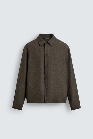 FLUID TEXTURED OVERSHIRT - Brown / Taupe by Zara
