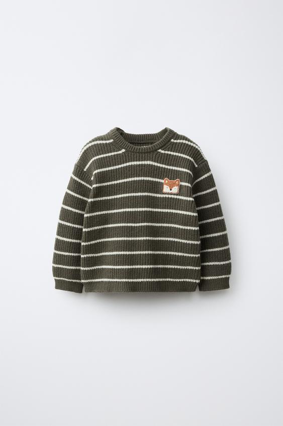 Zaras PÄRLSTICKAD TRÖJA MED PATCH - Khaki - Bild 0