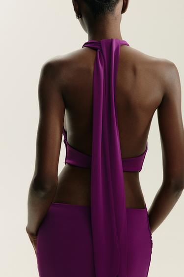 GATHERED HALTER LONG DRESS - Dark purple by Zara - Image 4