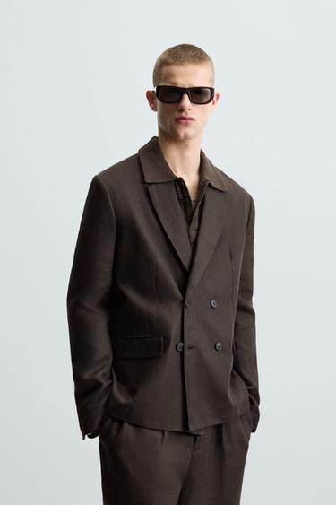 100% LINEN SUIT BLAZER - Brown by Zara