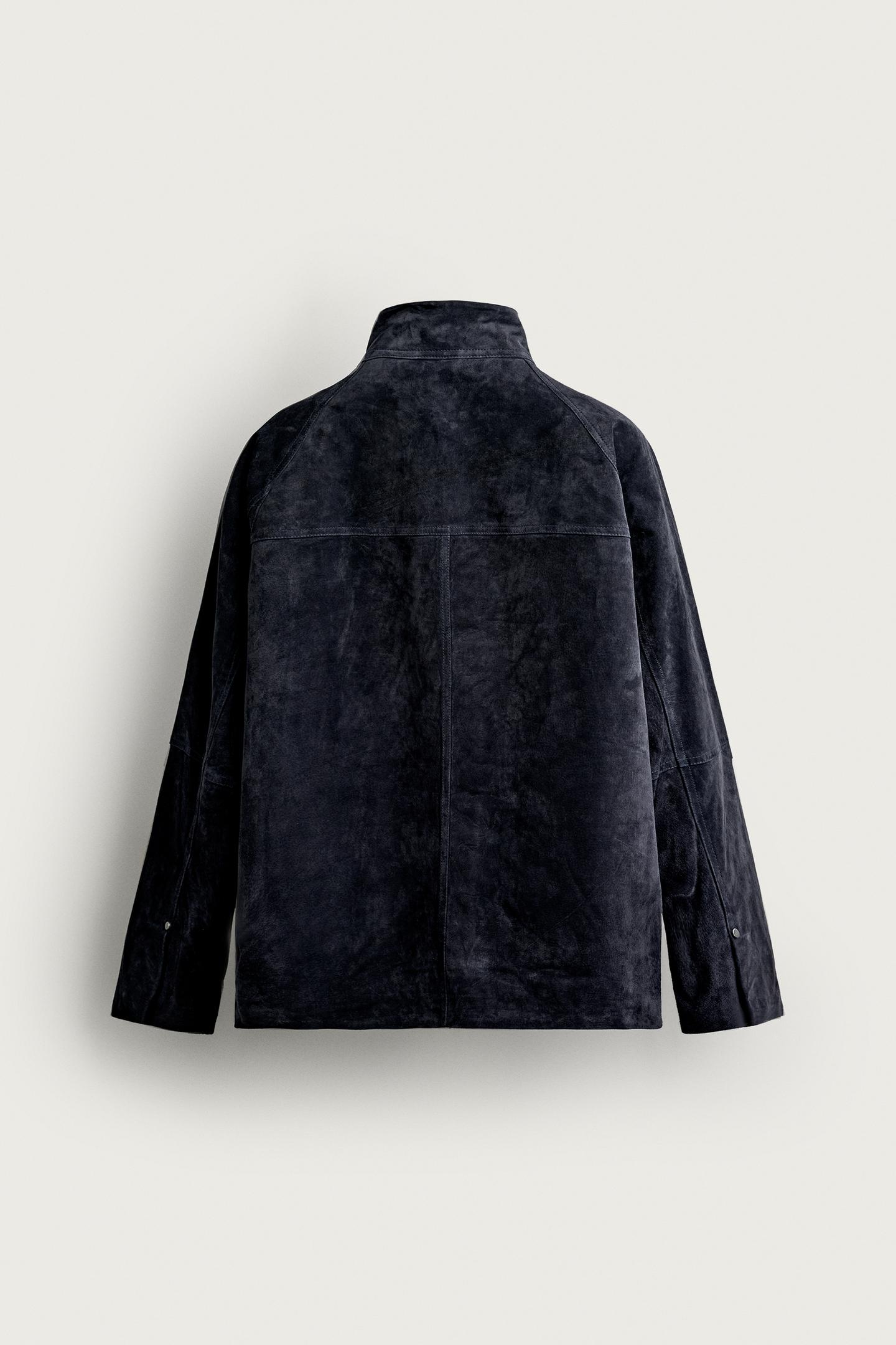Мужская куртка Zara Relaxed-Fit Suede Leather, цвет: Синий / Серый — фото 7