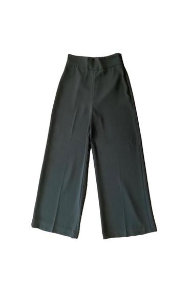 Front view of high-waisted, wide-leg black pants.