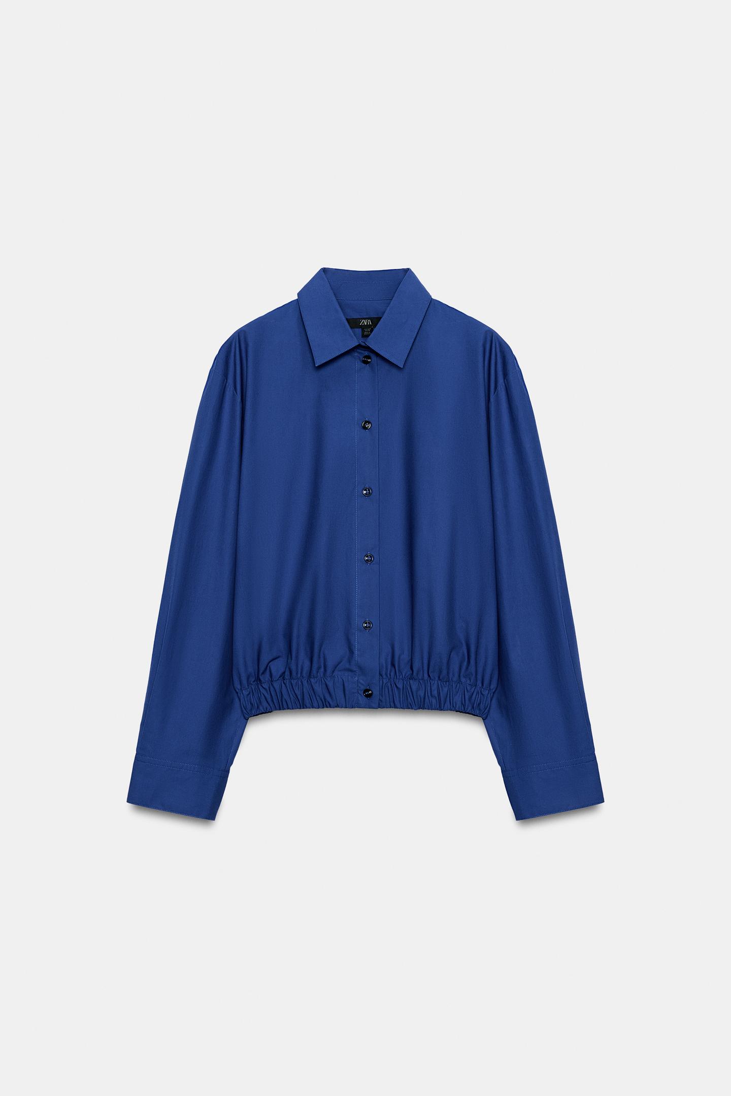 Женская рубашка Zara ZW Collection Poplin, цвет: Синий — фото 6